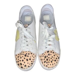 Dolce Vita Zaga Sneaker Size 8 White Tan Leopard Leather Calf-Hair Lace-Up Shoes